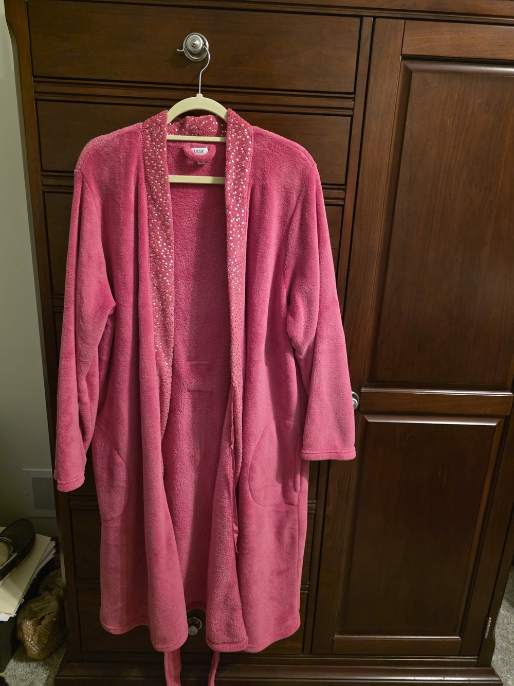 Ulta Beauty Hot Pink Plush Robe with Embellished Trim